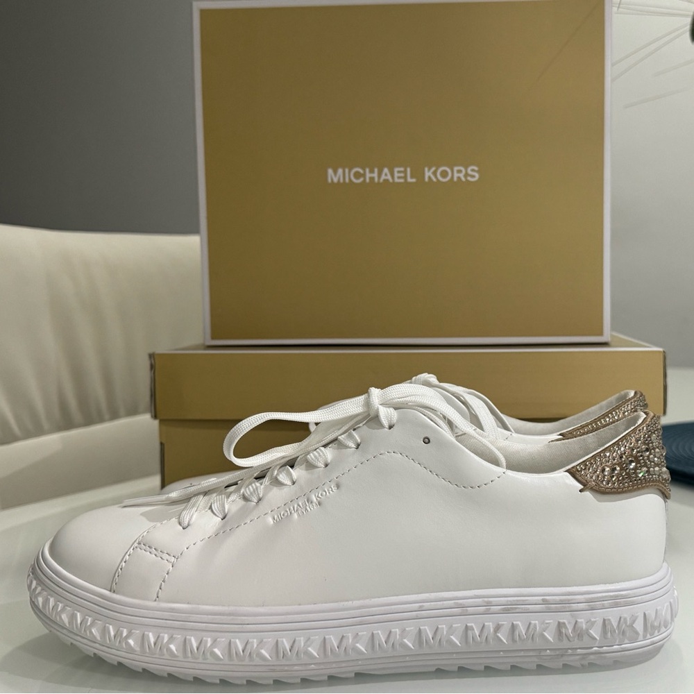 Michael Kors White and Gold Sneakers with Chunky Sole